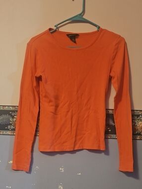 Moda International Orange/ Peach Long Sleeve Crewneck Top